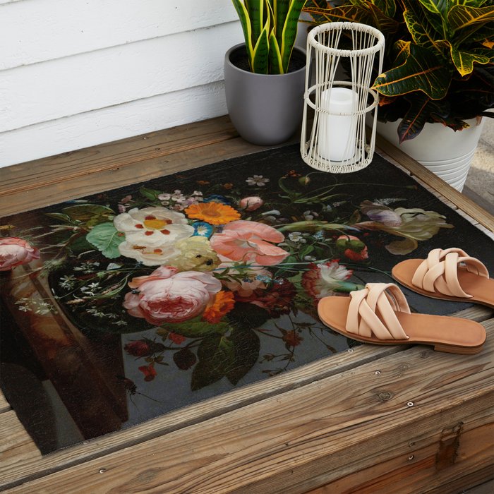 Still Life with Flowers on a Marble Tabletop, Rachel Ruysch, 1716 Outdoor Rug Gallery Image 2