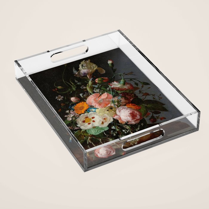 Still Life with Flowers on a Marble Tabletop, Rachel Ruysch, 1716 Acrylic Tray Gallery Image 1
