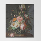 Still Life with Flowers on a Marble Tabletop, Rachel Ruysch, 1716 Throw Blanket Gallery Image 2