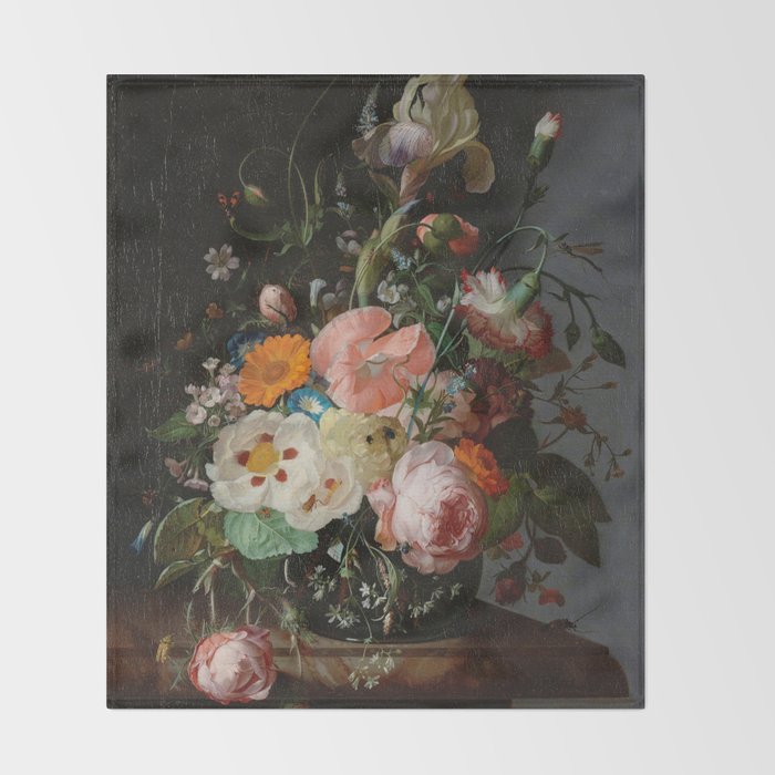 Still Life with Flowers on a Marble Tabletop, Rachel Ruysch, 1716 Throw Blanket Gallery Image 2