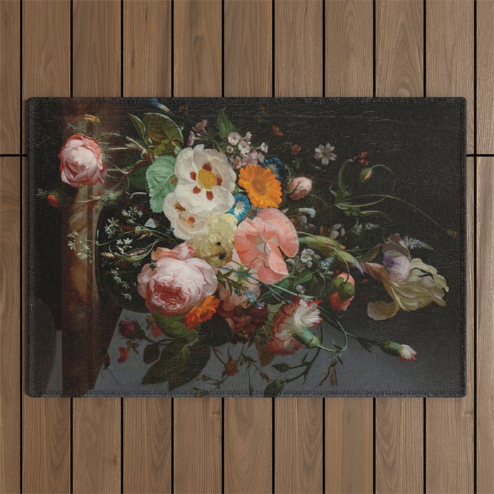 Still Life with Flowers on a Marble Tabletop, Rachel Ruysch, 1716 Outdoor Rug Gallery Image 1