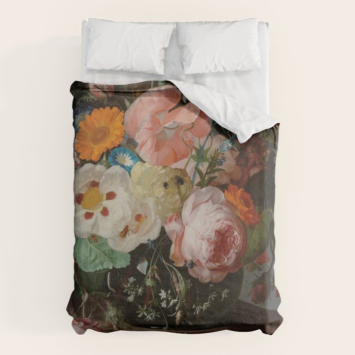 Still Life with Flowers on a Marble Tabletop, Rachel Ruysch, 1716 Duvet Cover Gallery Image 6