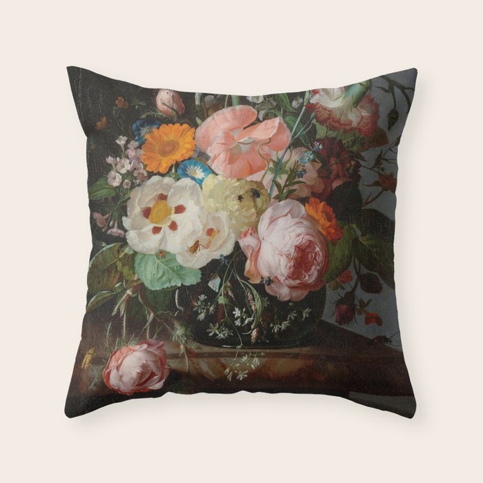 Still Life with Flowers on a Marble Tabletop, Rachel Ruysch, 1716 Throw Pillow Gallery Image 6