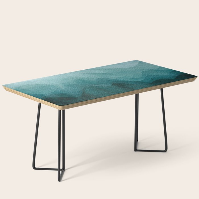 Sunrise in the mountains, dawn, teal, abstract watercolor Coffee Table Gallery Image 1