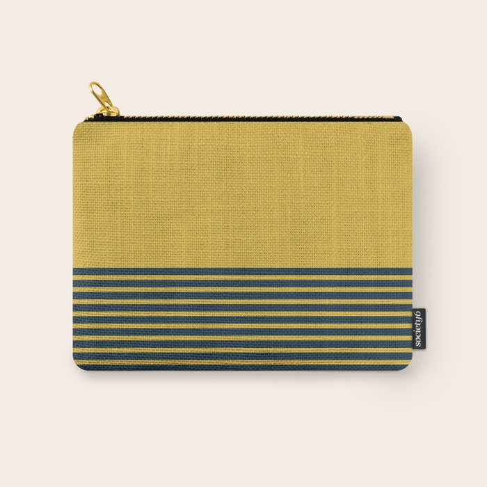 Cuff Stripe Minimalist Pattern  - Navy Blue Stripes on Light Mustard Yellow Solid Carry All Pouch Gallery Image 1