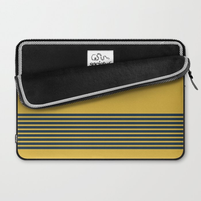 Cuff Stripe Minimalist Pattern  - Navy Blue Stripes on Light Mustard Yellow Solid Laptop Sleeve Gallery Image 2