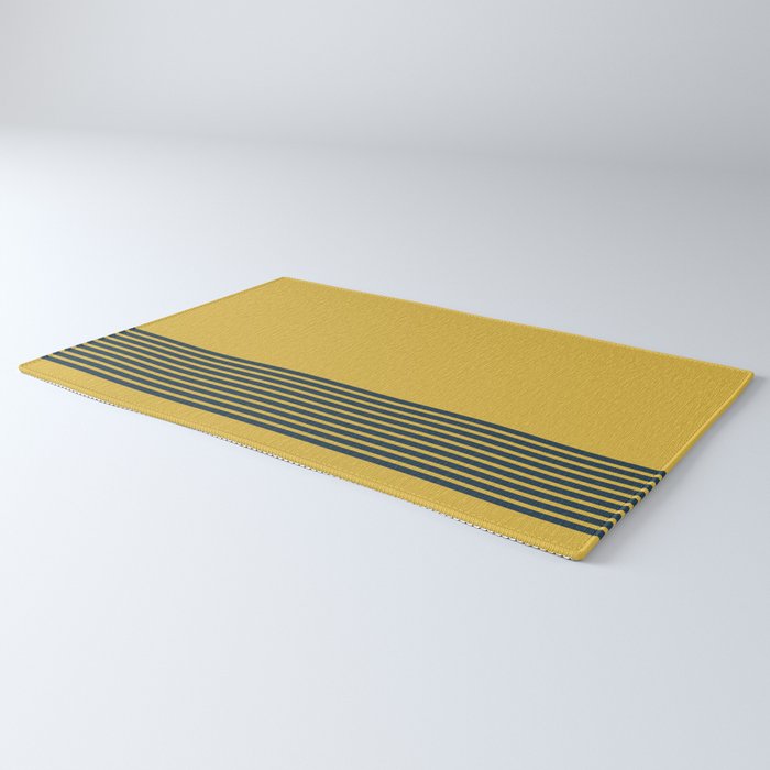 Cuff Stripe Minimalist Pattern  - Navy Blue Stripes on Light Mustard Yellow Solid Rug Gallery Image 3