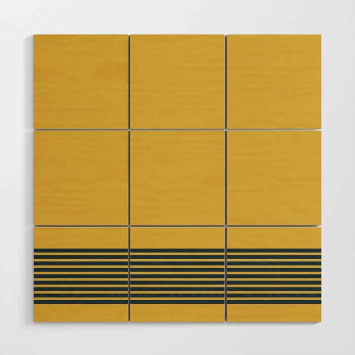 Cuff Stripe Minimalist Pattern  - Navy Blue Stripes on Light Mustard Yellow Solid Wood Wall Art Gallery Image 1