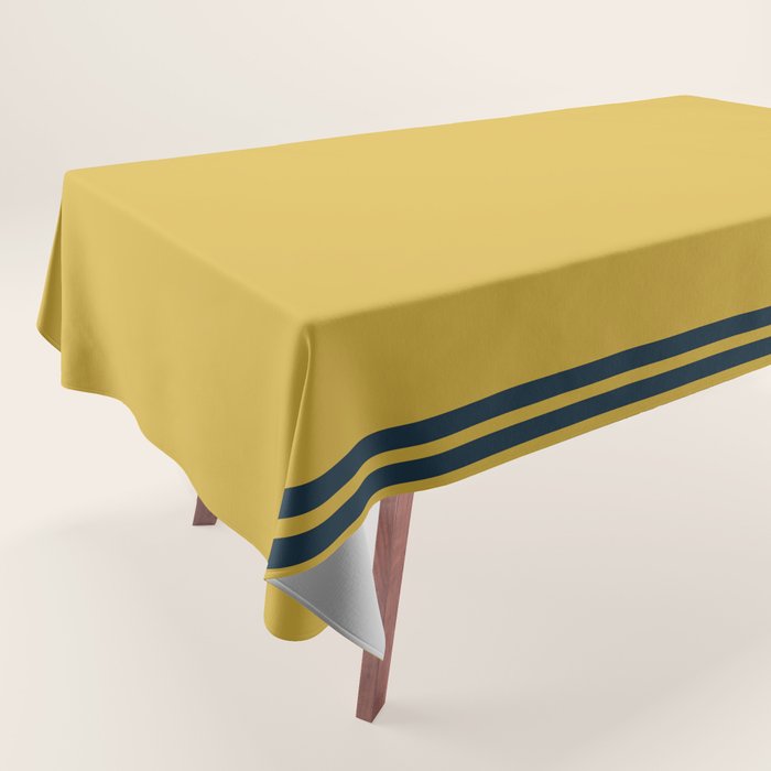 Cuff Stripe Minimalist Pattern  - Navy Blue Stripes on Light Mustard Yellow Solid Tablecloth Gallery Image 1