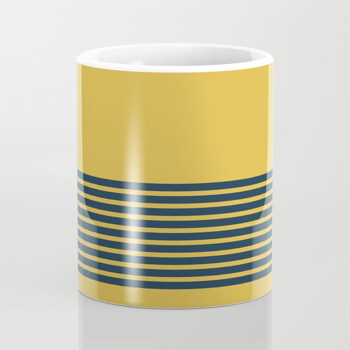 Cuff Stripe Minimalist Pattern  - Navy Blue Stripes on Light Mustard Yellow Solid Coffee Mug Gallery Image 4