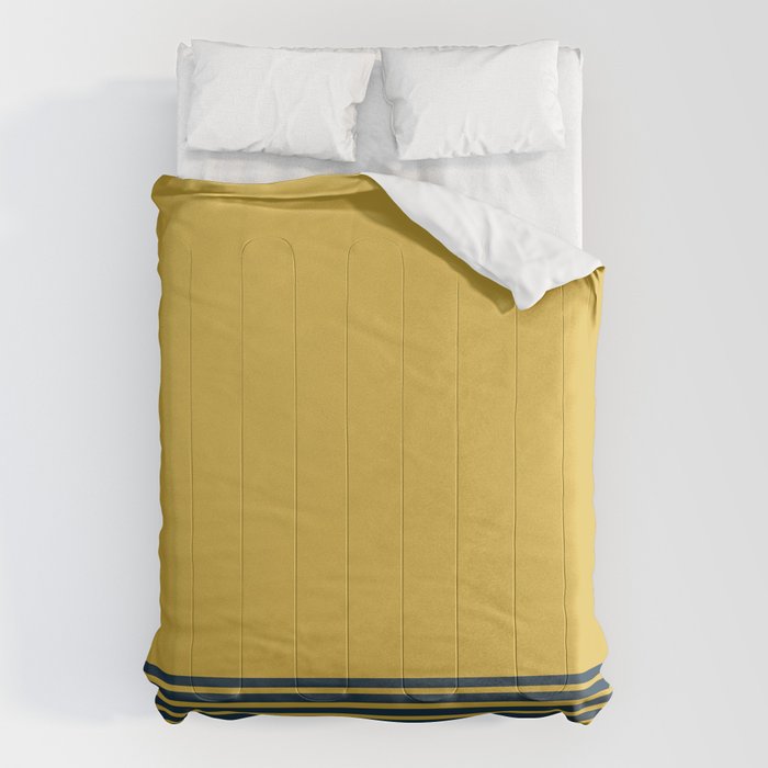 Cuff Stripe Minimalist Pattern  - Navy Blue Stripes on Light Mustard Yellow Solid Comforter Gallery Image 6