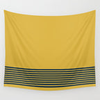 Cuff Stripe Minimalist Pattern  - Navy Blue Stripes on Light Mustard Yellow Solid Wall Tapestry Gallery Image 4