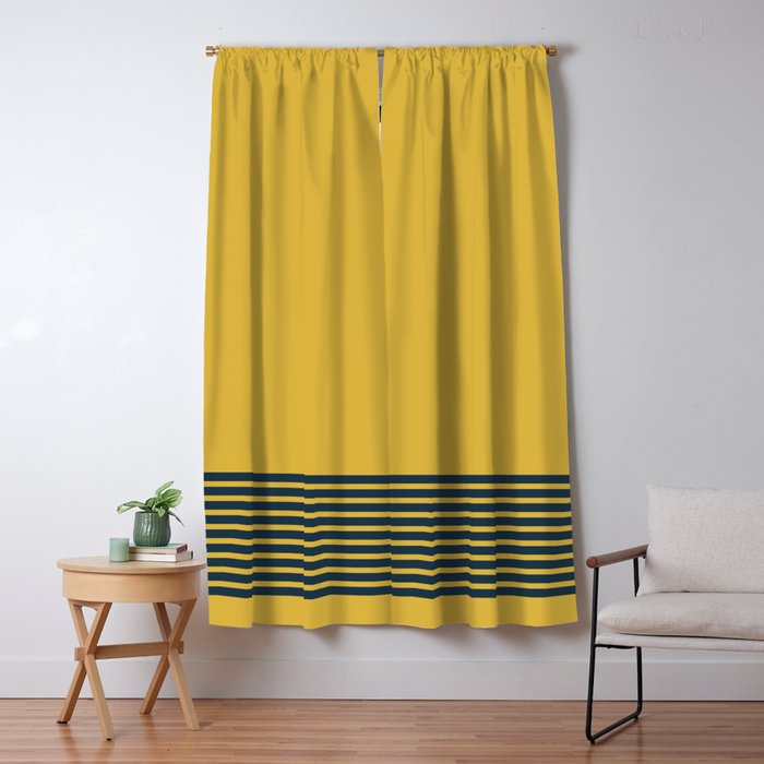 Cuff Stripe Minimalist Pattern  - Navy Blue Stripes on Light Mustard Yellow Solid Window Curtain Gallery Image 5