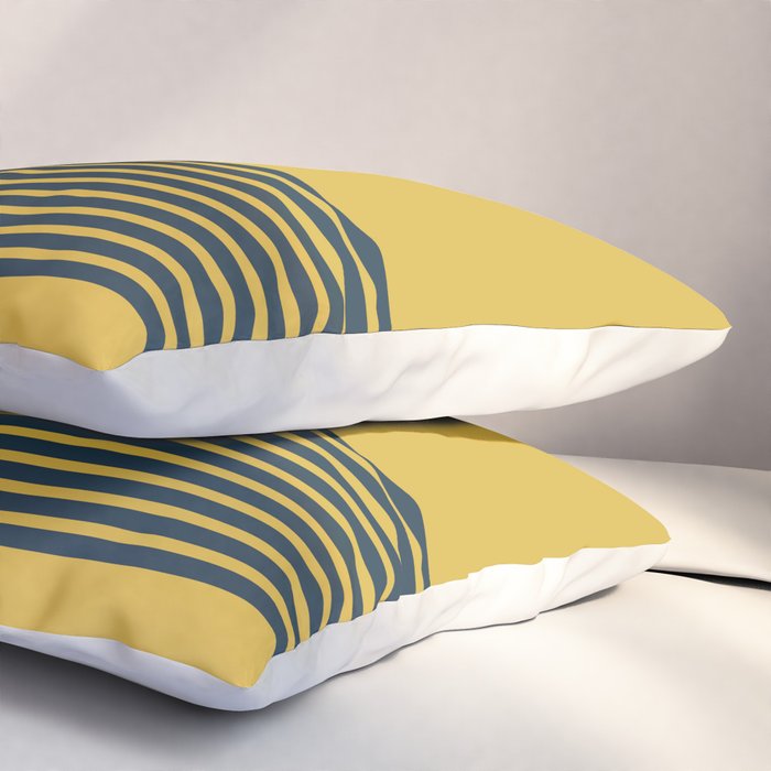 Cuff Stripe Minimalist Pattern  - Navy Blue Stripes on Light Mustard Yellow Solid Pillow Sham Gallery Image 3