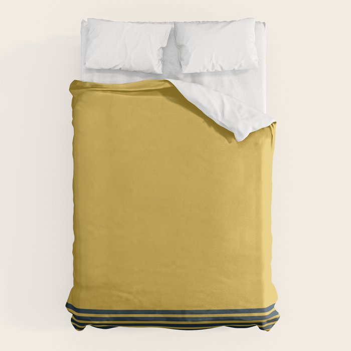Cuff Stripe Minimalist Pattern  - Navy Blue Stripes on Light Mustard Yellow Solid Duvet Cover Gallery Image 1