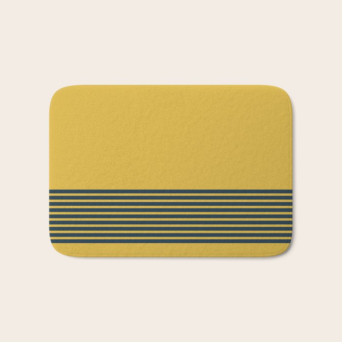 Cuff Stripe Minimalist Pattern  - Navy Blue Stripes on Light Mustard Yellow Solid Bath Mat Gallery Image 1