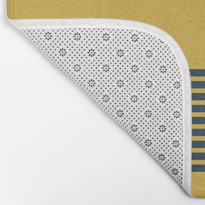 Cuff Stripe Minimalist Pattern  - Navy Blue Stripes on Light Mustard Yellow Solid Bath Mat Gallery Image 2