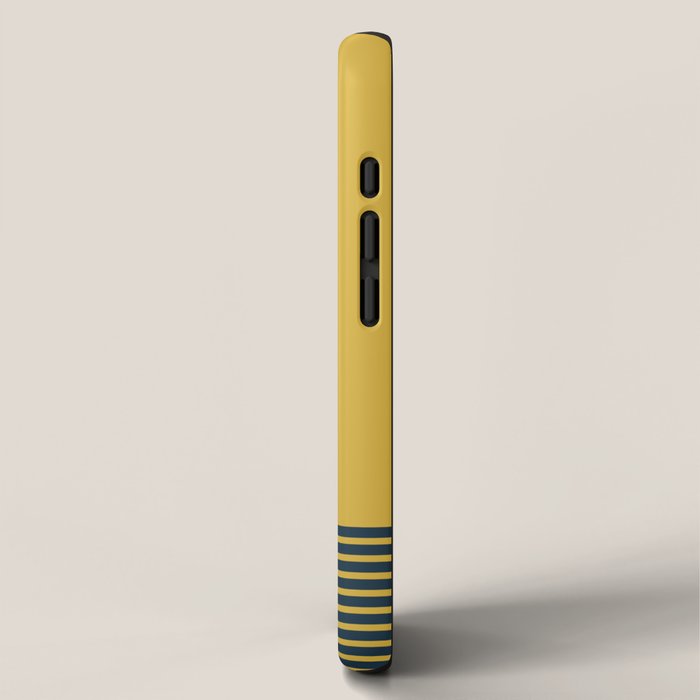 Cuff Stripe Minimalist Pattern  - Navy Blue Stripes on Light Mustard Yellow Solid iPhone Case Gallery Image 2