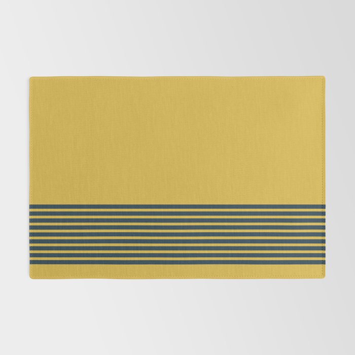 Cuff Stripe Minimalist Pattern  - Navy Blue Stripes on Light Mustard Yellow Solid Rug Gallery Image 2