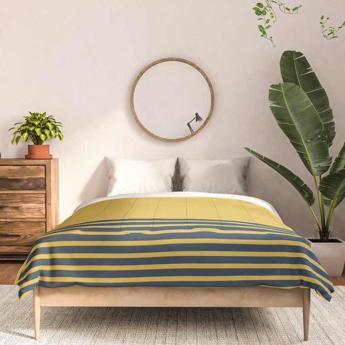 Cuff Stripe Minimalist Pattern  - Navy Blue Stripes on Light Mustard Yellow Solid Comforter Gallery Image 3