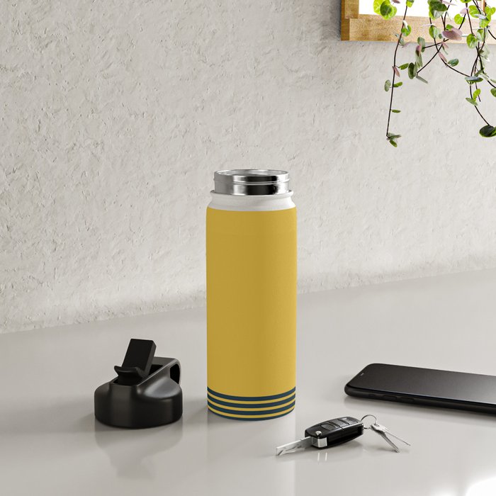 Cuff Stripe Minimalist Pattern  - Navy Blue Stripes on Light Mustard Yellow Solid Water Bottle Gallery Image 4