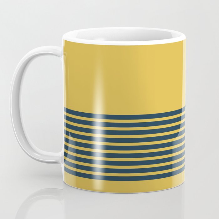 Cuff Stripe Minimalist Pattern  - Navy Blue Stripes on Light Mustard Yellow Solid Coffee Mug Gallery Image 3