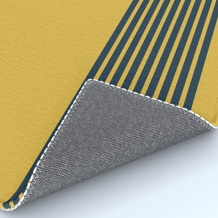 Cuff Stripe Minimalist Pattern  - Navy Blue Stripes on Light Mustard Yellow Solid Rug Gallery Image 4