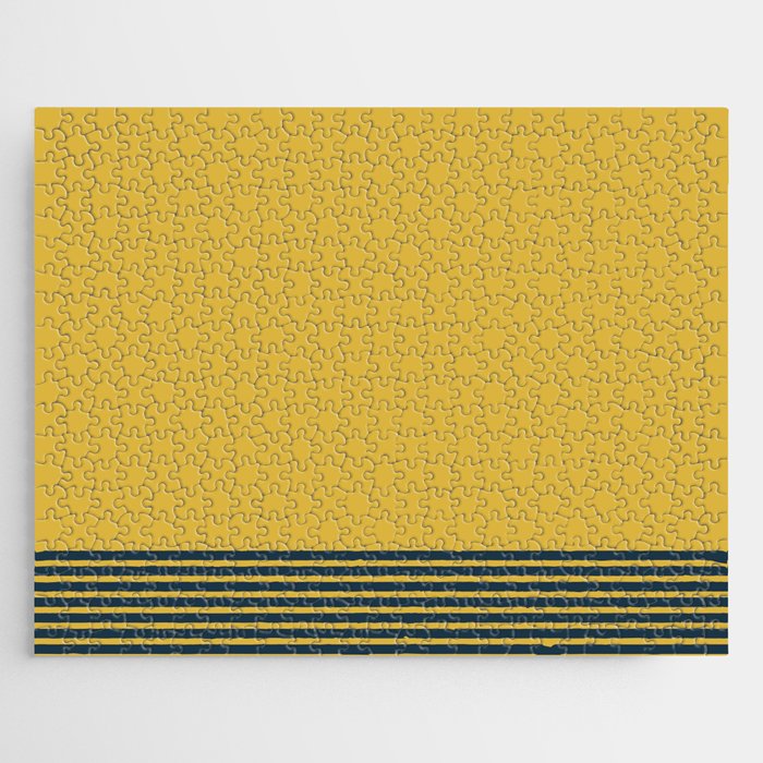 Cuff Stripe Minimalist Pattern  - Navy Blue Stripes on Light Mustard Yellow Solid Jigsaw Puzzle Gallery Image 1