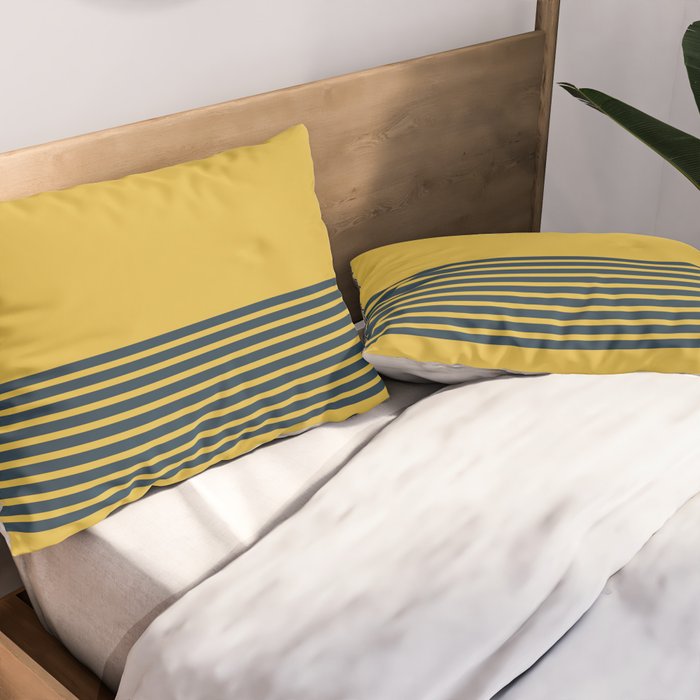 Cuff Stripe Minimalist Pattern  - Navy Blue Stripes on Light Mustard Yellow Solid Pillow Sham Gallery Image 2