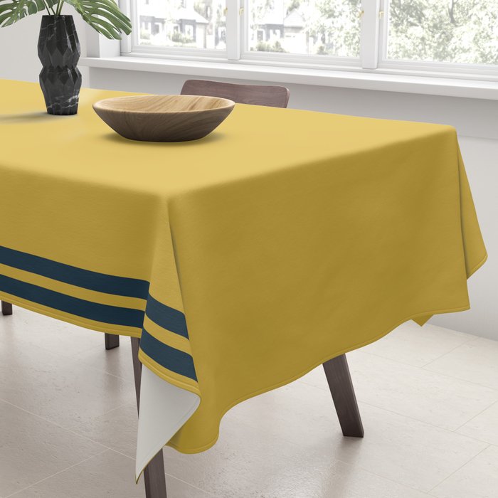 Cuff Stripe Minimalist Pattern  - Navy Blue Stripes on Light Mustard Yellow Solid Tablecloth Gallery Image 3
