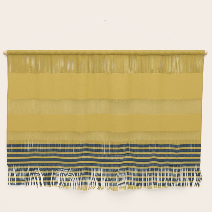Cuff Stripe Minimalist Pattern  - Navy Blue Stripes on Light Mustard Yellow Solid Wall Hanging Gallery Image 1