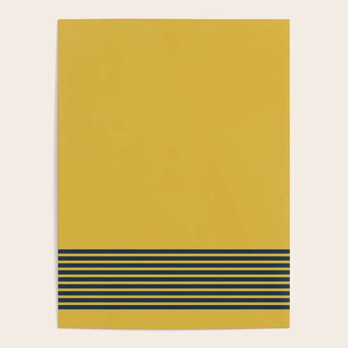 Cuff Stripe Minimalist Pattern  - Navy Blue Stripes on Light Mustard Yellow Solid Poster Gallery Image 4