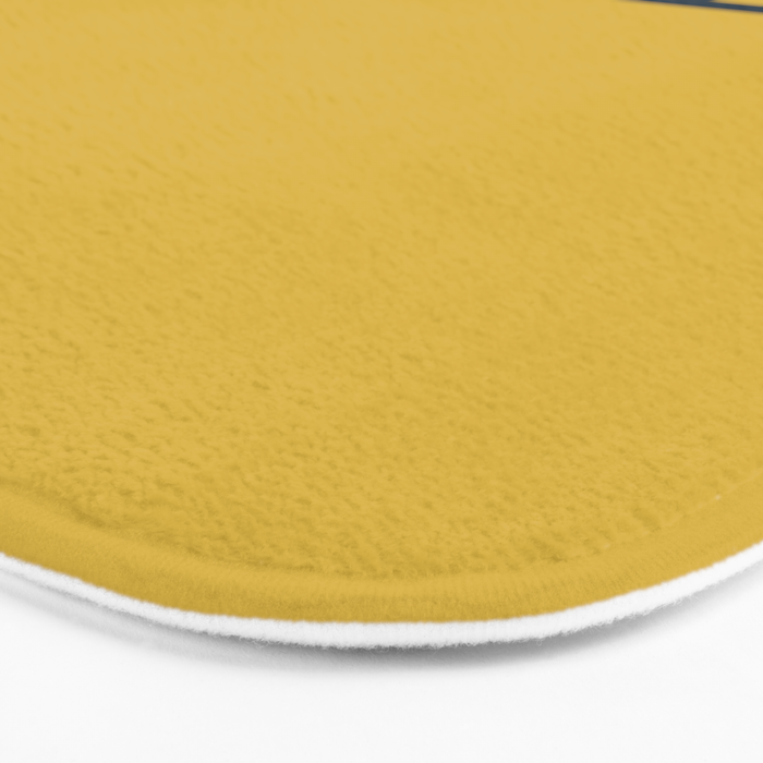 Cuff Stripe Minimalist Pattern  - Navy Blue Stripes on Light Mustard Yellow Solid Bath Mat Gallery Image 3