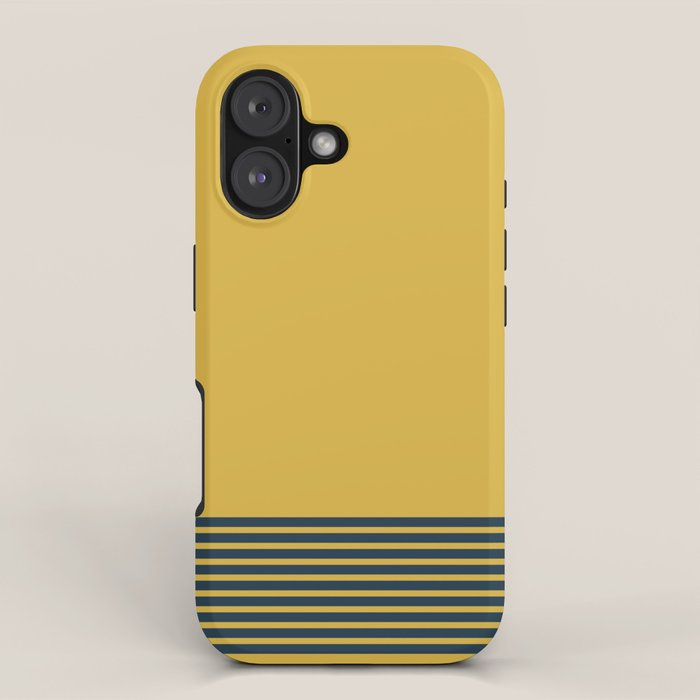 Cuff Stripe Minimalist Pattern  - Navy Blue Stripes on Light Mustard Yellow Solid iPhone Case Gallery Image 1