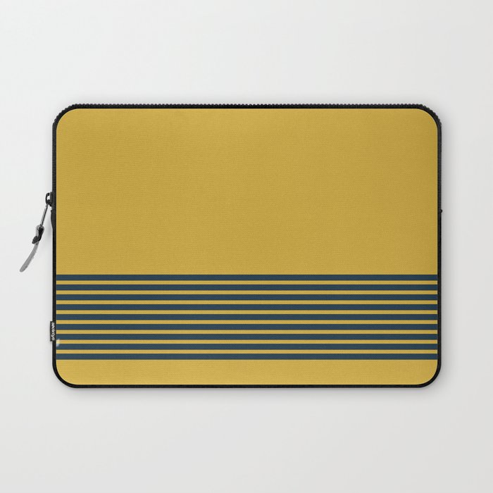 Cuff Stripe Minimalist Pattern  - Navy Blue Stripes on Light Mustard Yellow Solid Laptop Sleeve Gallery Image 1