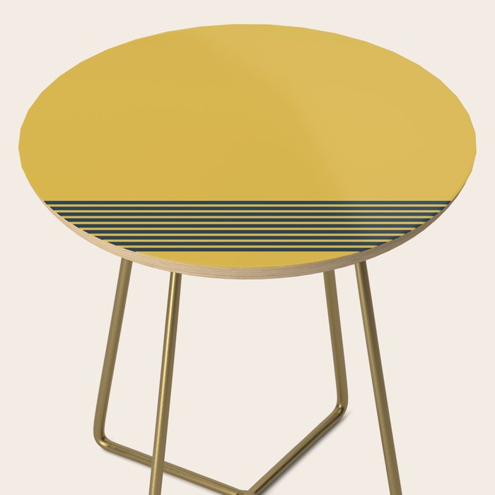 Cuff Stripe Minimalist Pattern  - Navy Blue Stripes on Light Mustard Yellow Solid Side Table Gallery Image 2