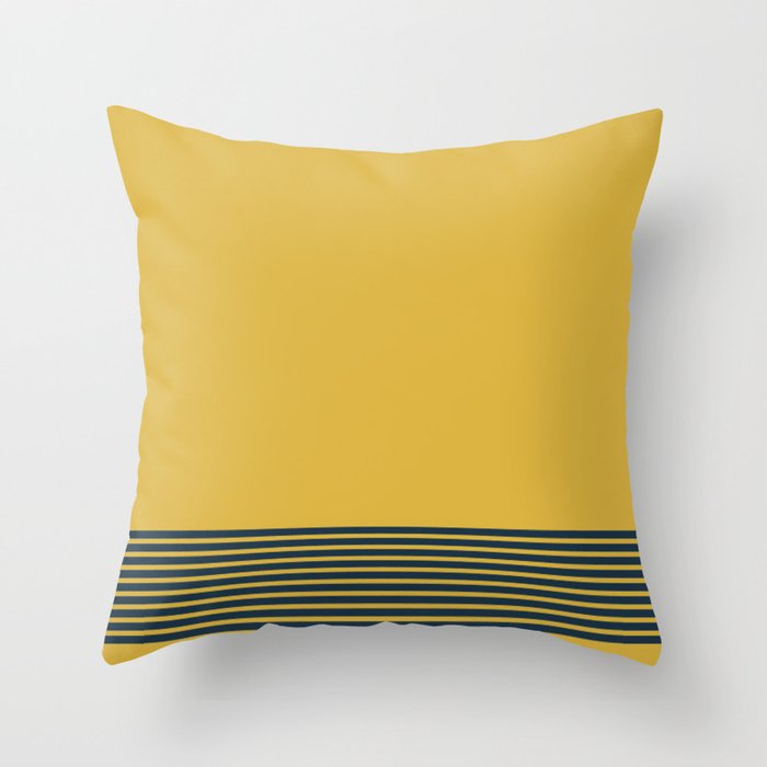 Cuff Stripe Minimalist Pattern  - Navy Blue Stripes on Light Mustard Yellow Solid Throw Pillow Gallery Image 6