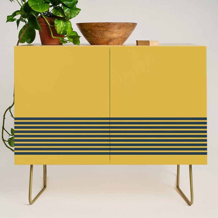 Cuff Stripe Minimalist Pattern  - Navy Blue Stripes on Light Mustard Yellow Solid Credenza Gallery Image 1
