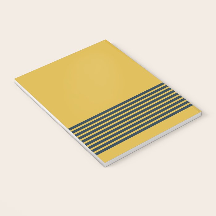 Cuff Stripe Minimalist Pattern  - Navy Blue Stripes on Light Mustard Yellow Solid Notebook Gallery Image 3