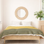 Cuff Stripe Minimalist Pattern  - Navy Blue Stripes on Light Mustard Yellow Solid Duvet Cover Gallery Image 3