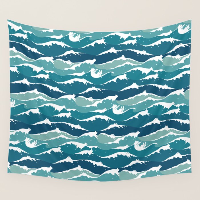 Cat waves pattern Wall Tapestry Gallery Image 3