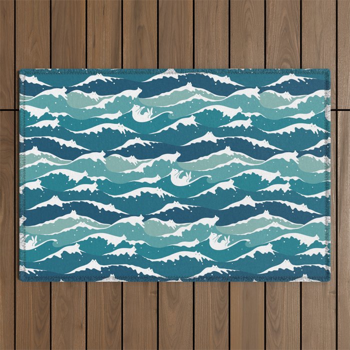 Cat waves pattern Outdoor Rug Gallery Image 1