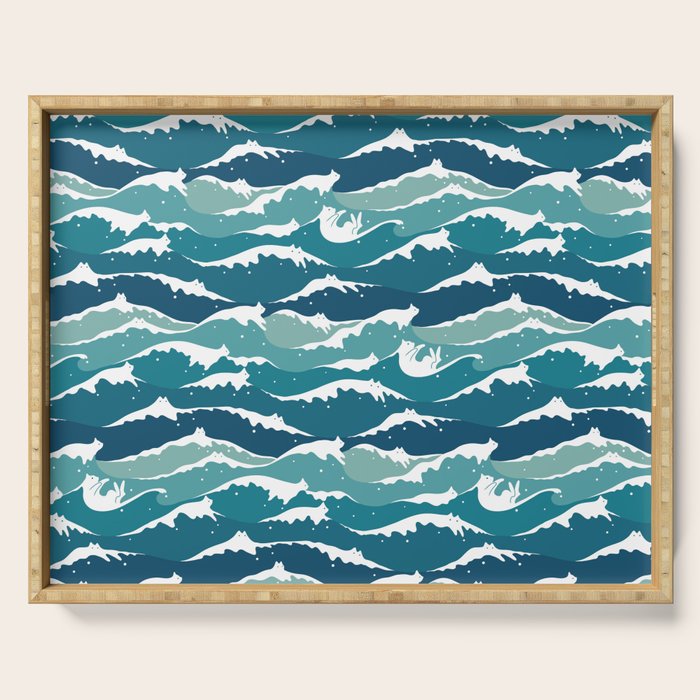 Cat waves pattern Serving Tray Gallery Image 1