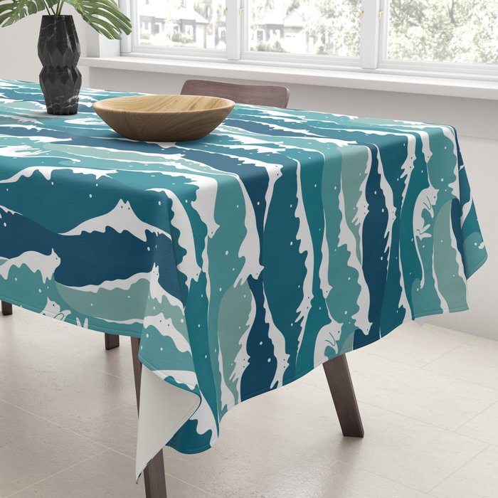 Cat waves pattern Tablecloth Gallery Image 3