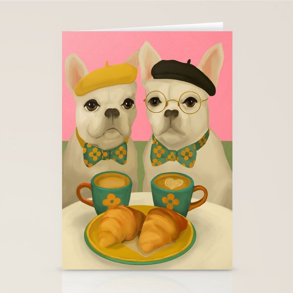 French Bulldogs at Breakfast Cafe Stationery Card Gallery Image 2