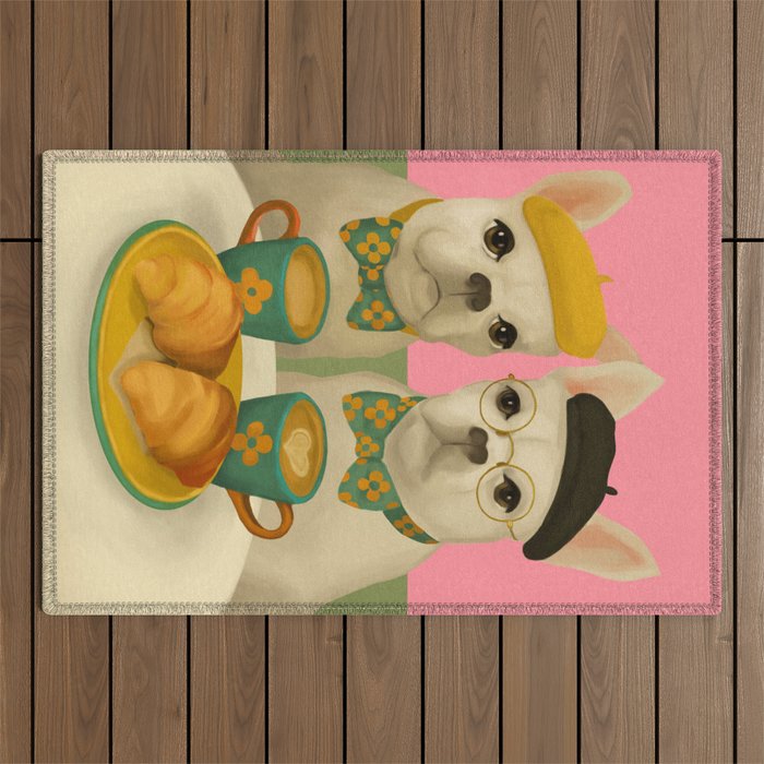 French Bulldogs at Breakfast Cafe Outdoor Rug Gallery Image 1