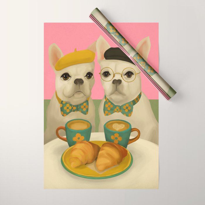 French Bulldogs at Breakfast Cafe Wrapping Paper Gallery Image 1