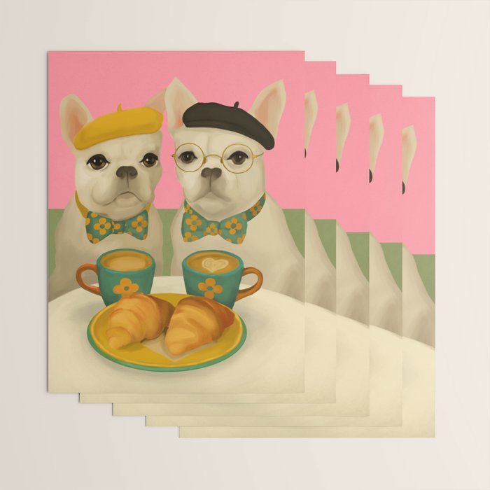 French Bulldogs at Breakfast Cafe Wrapping Paper Gallery Image 3