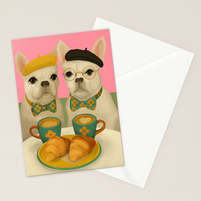 French Bulldogs at Breakfast Cafe Stationery Card Gallery Image 2