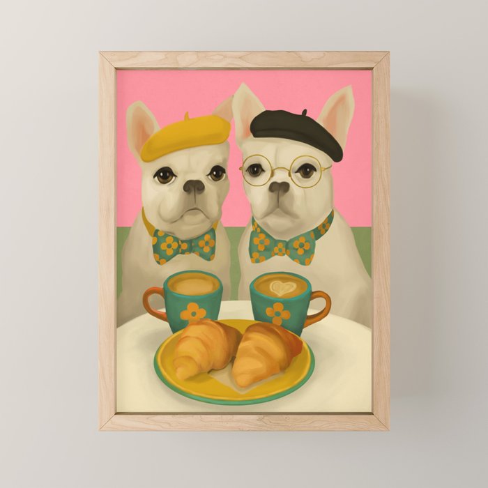 French Bulldogs at Breakfast Cafe Mini Art Print Gallery Image 1